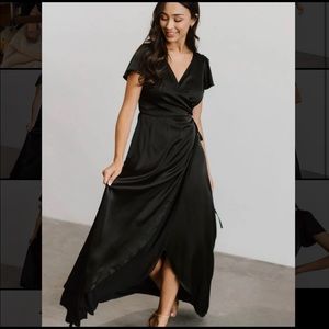 Baltic Born | Krystal Satin Wrap Gown | Black